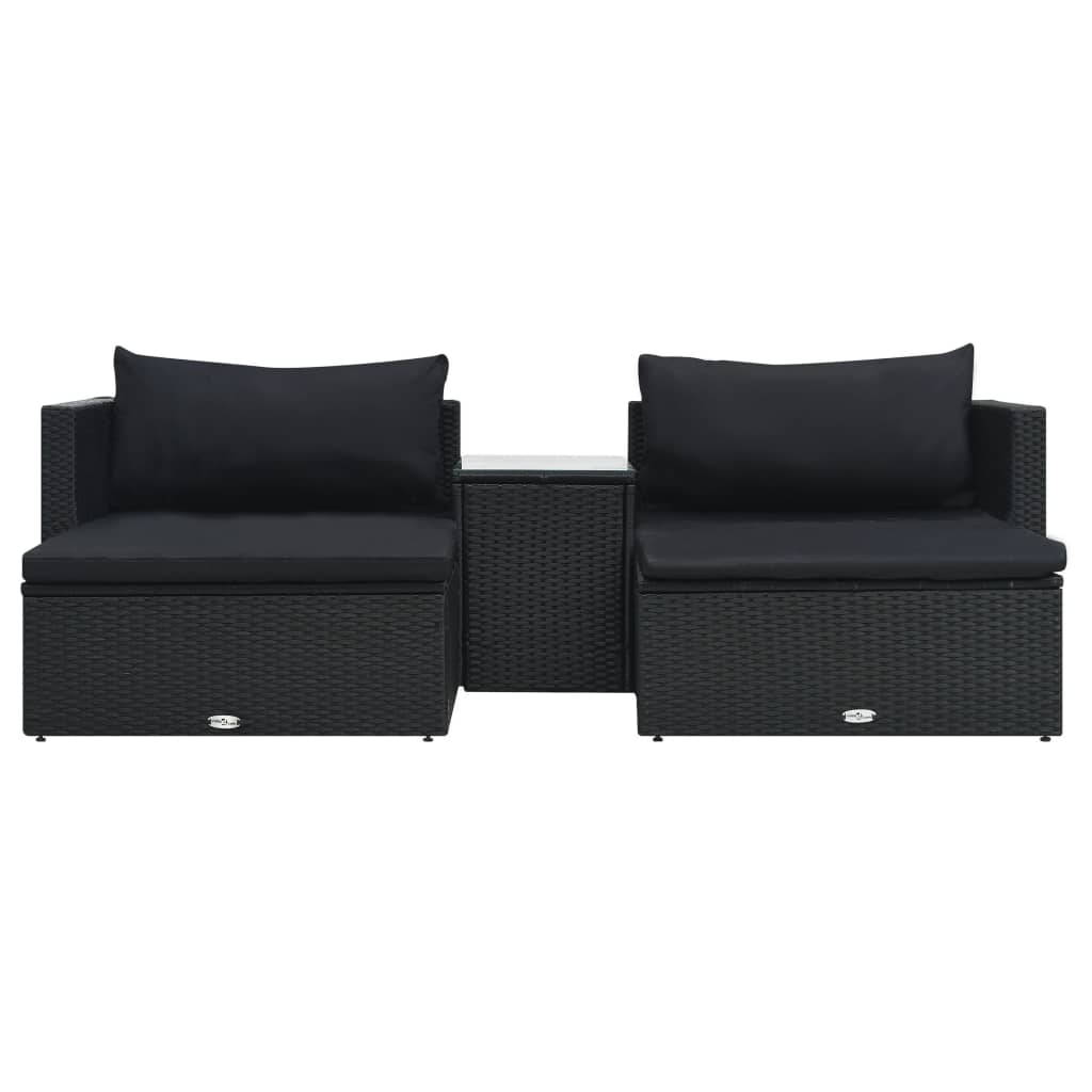 5 pcs conjunto lounge de jardim c/ almofadões vime PE preto