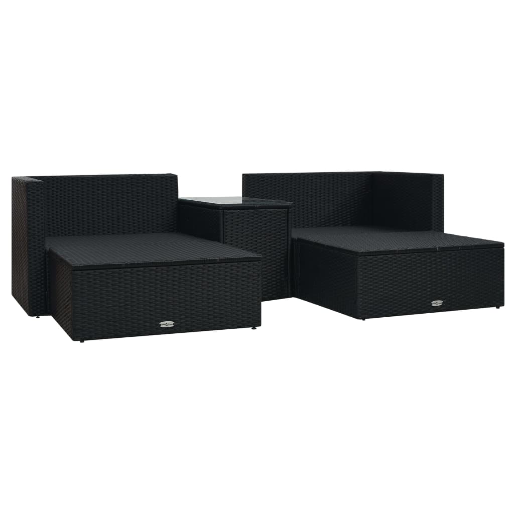 5 pcs conjunto lounge de jardim c/ almofadões vime PE preto