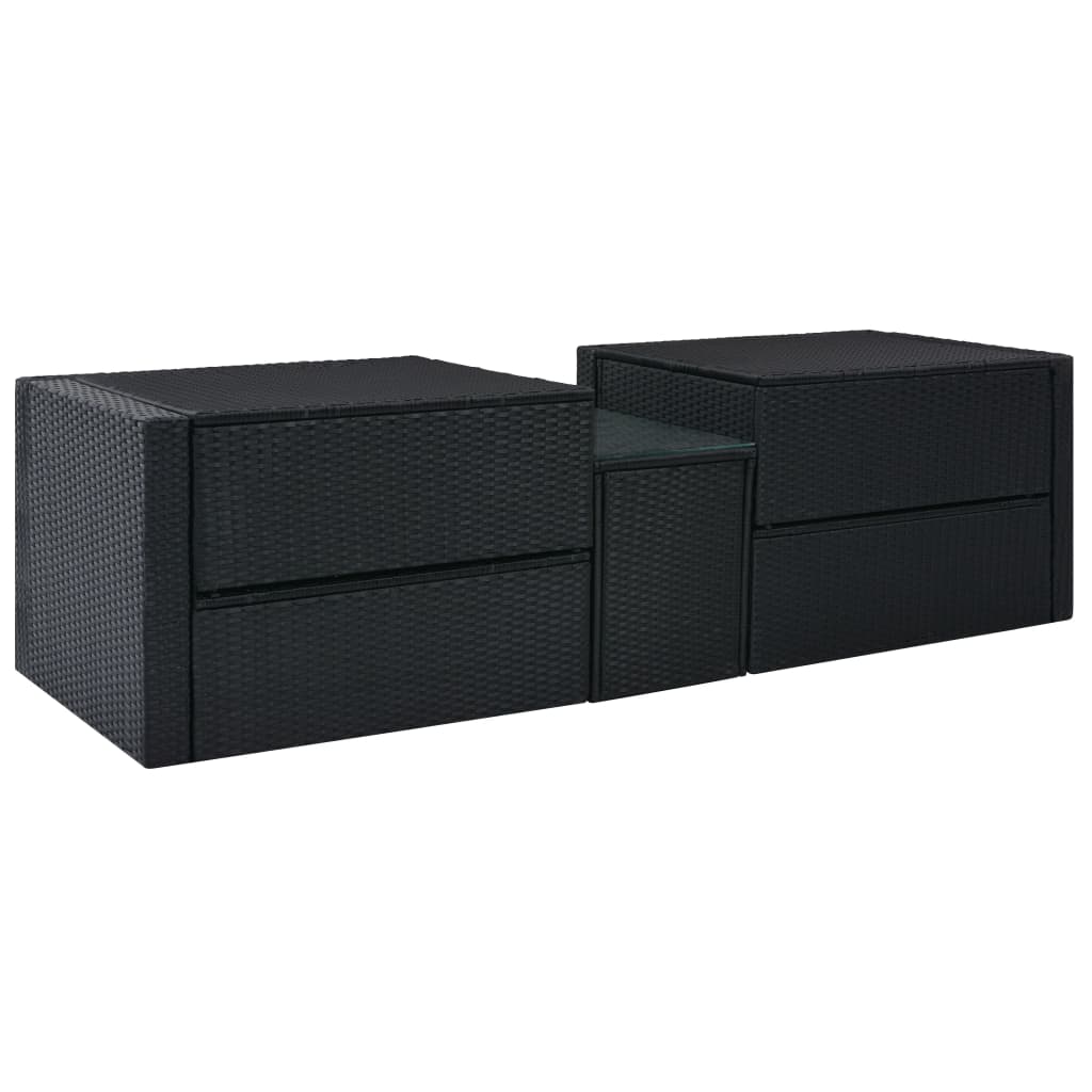 5 pcs conjunto lounge de jardim c/ almofadões vime PE preto