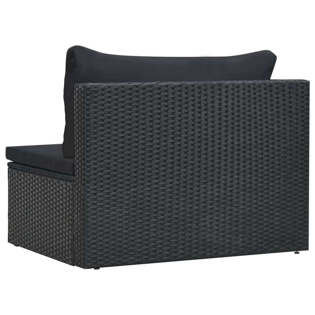 5 pcs conjunto lounge de jardim c/ almofadões vime PE preto