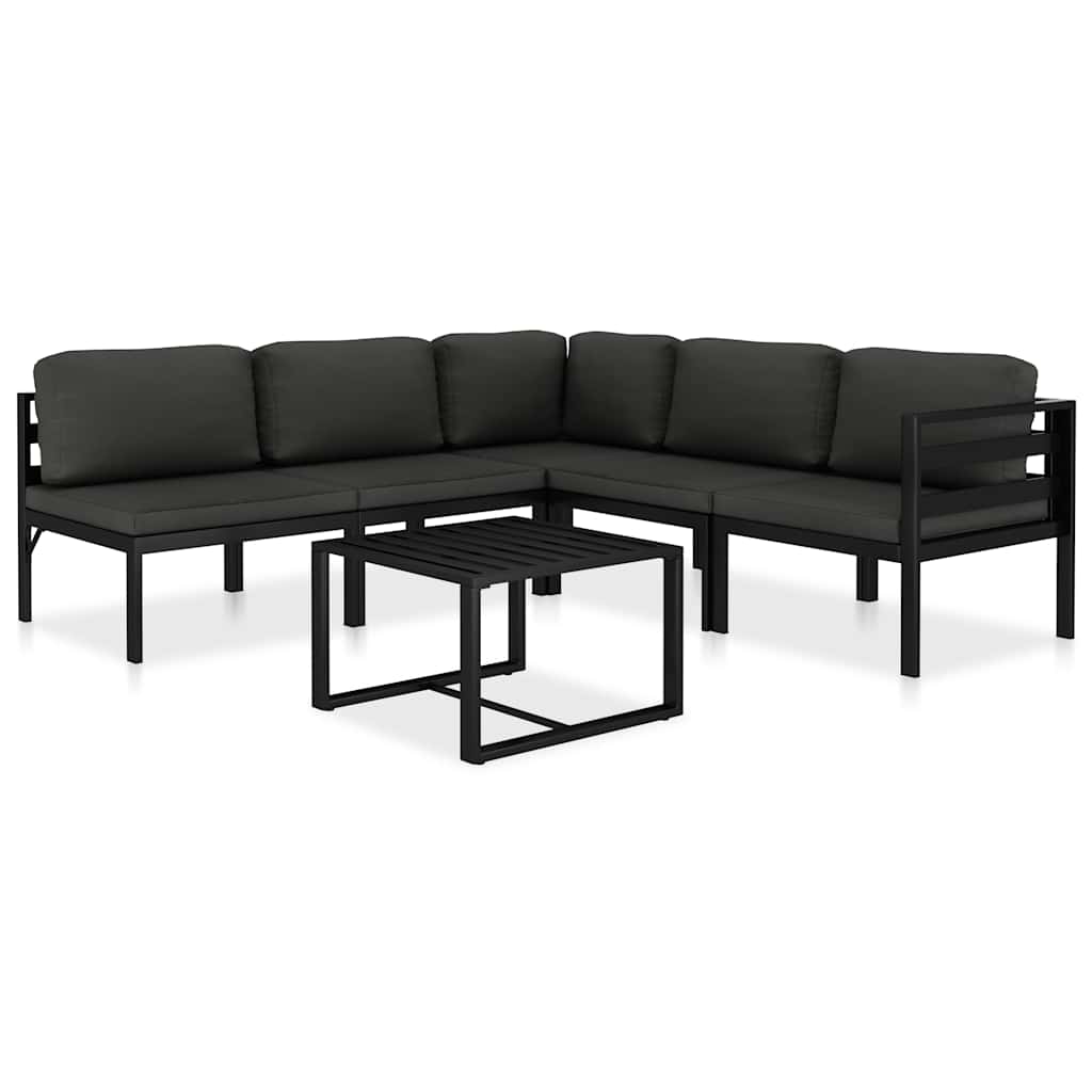 6 pcs conjunto lounge jardim com almofadões alumínio antracite