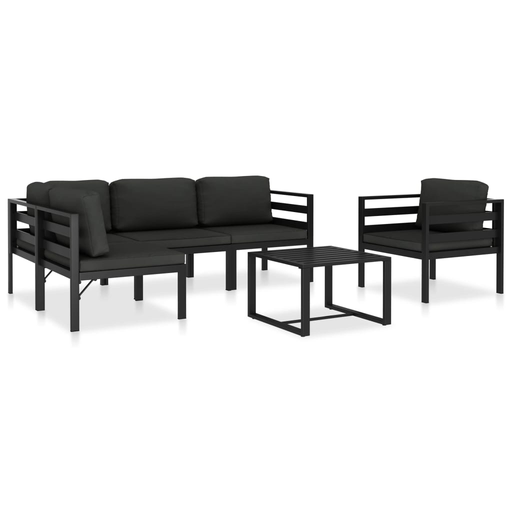 6 pcs conjunto lounge jardim com almofadões alumínio antracite