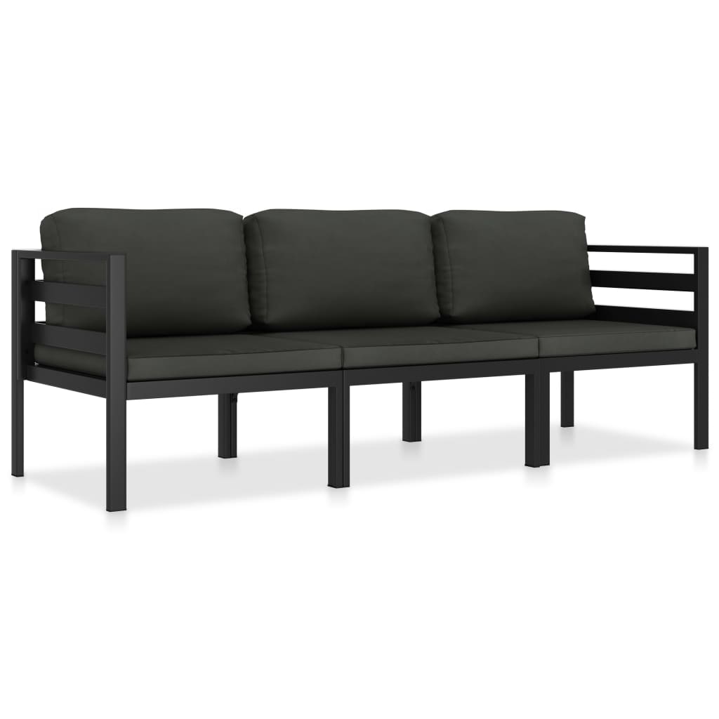 3 pcs conjunto lounge jardim com almofadões alumínio antracite