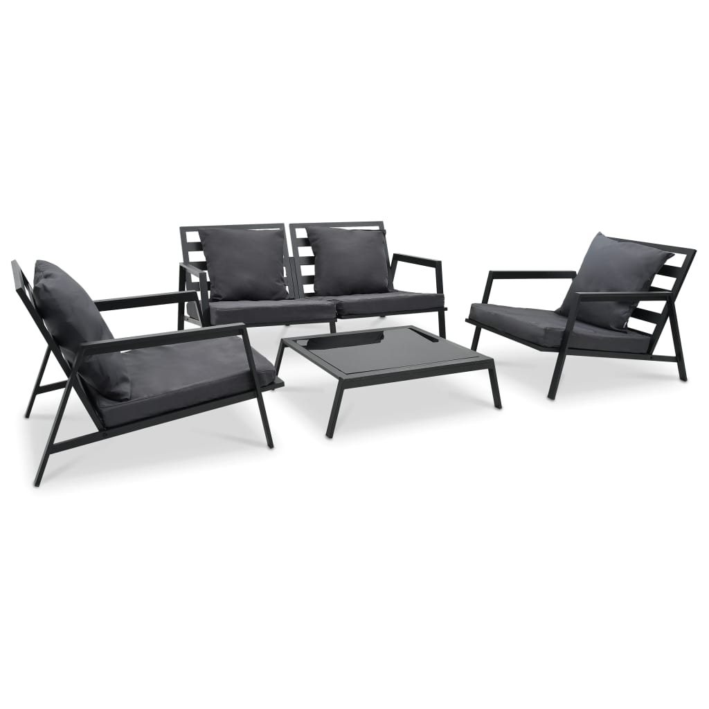 4 pcs conj. lounge jardim + almofadões alumínio cinzento-escuro