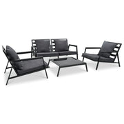4 pcs conj. lounge jardim + almofadões alumínio cinzento-escuro