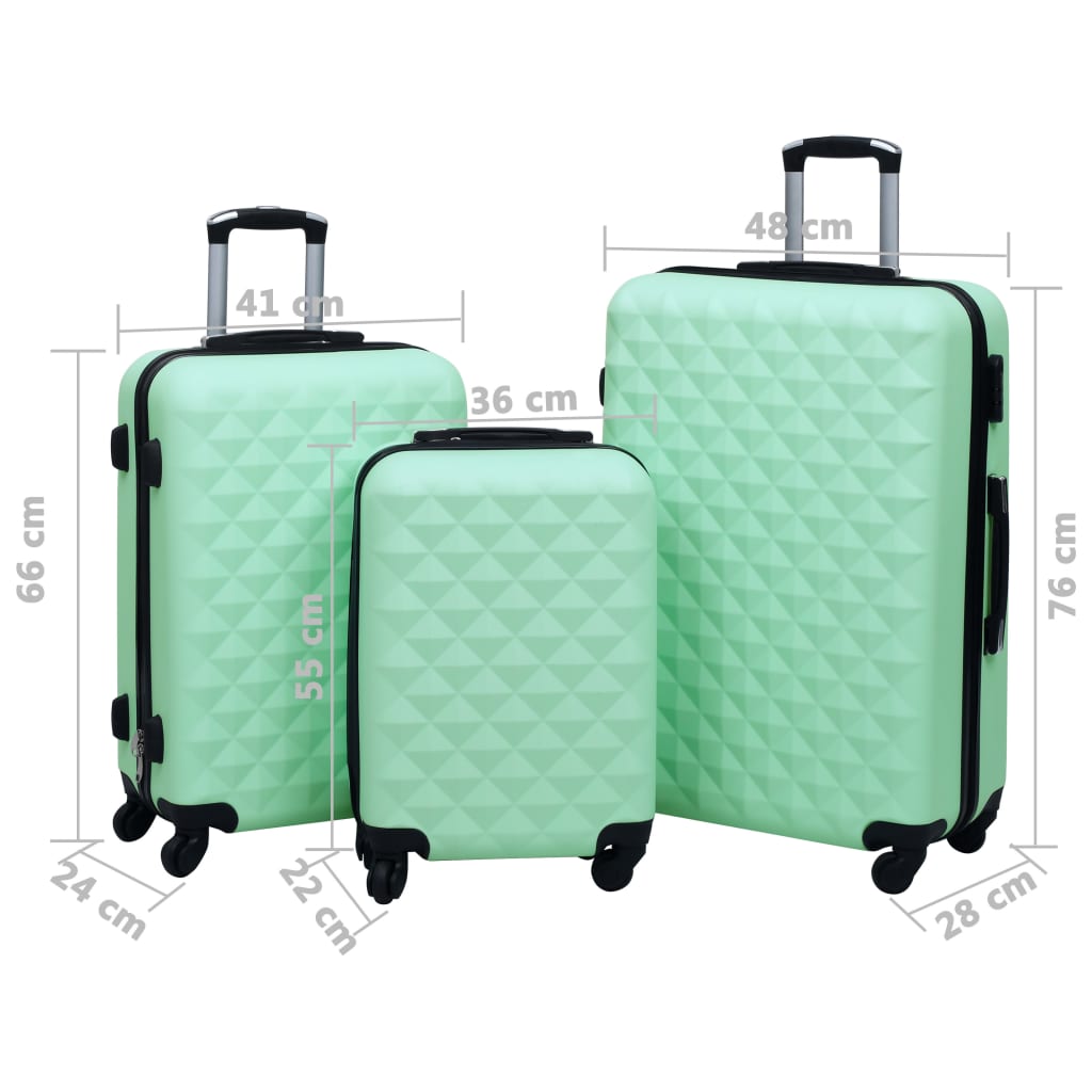 Conjunto de tróleis estojo rígido 3 pcs ABS verde hortelã
