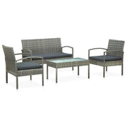 4 pcs conjunto lounge de jardim c/ almofadões vime PE cinzento