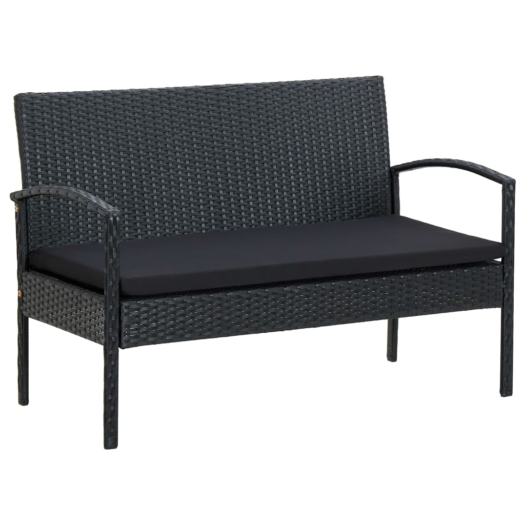 4 pcs conjunto lounge de jardim c/ almofadões vime PE preto