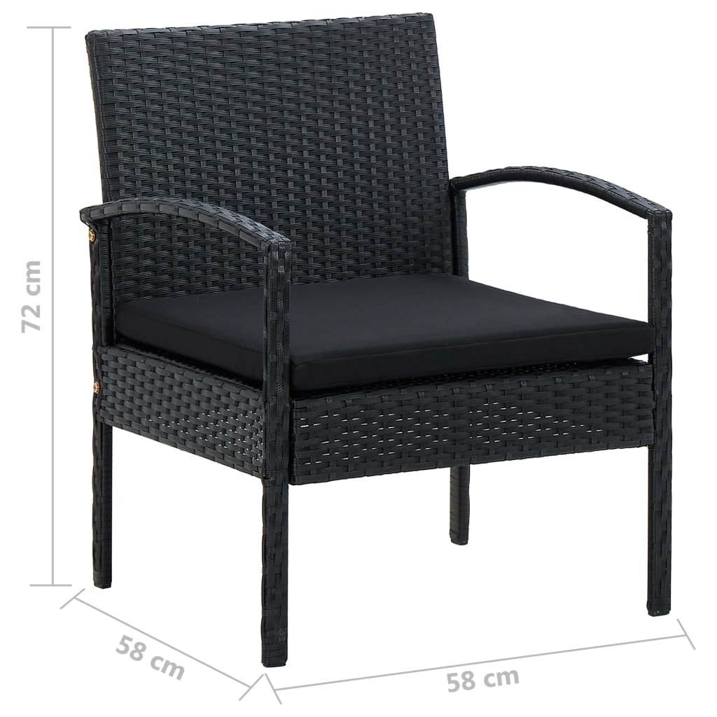4 pcs conjunto lounge de jardim c/ almofadões vime PE preto