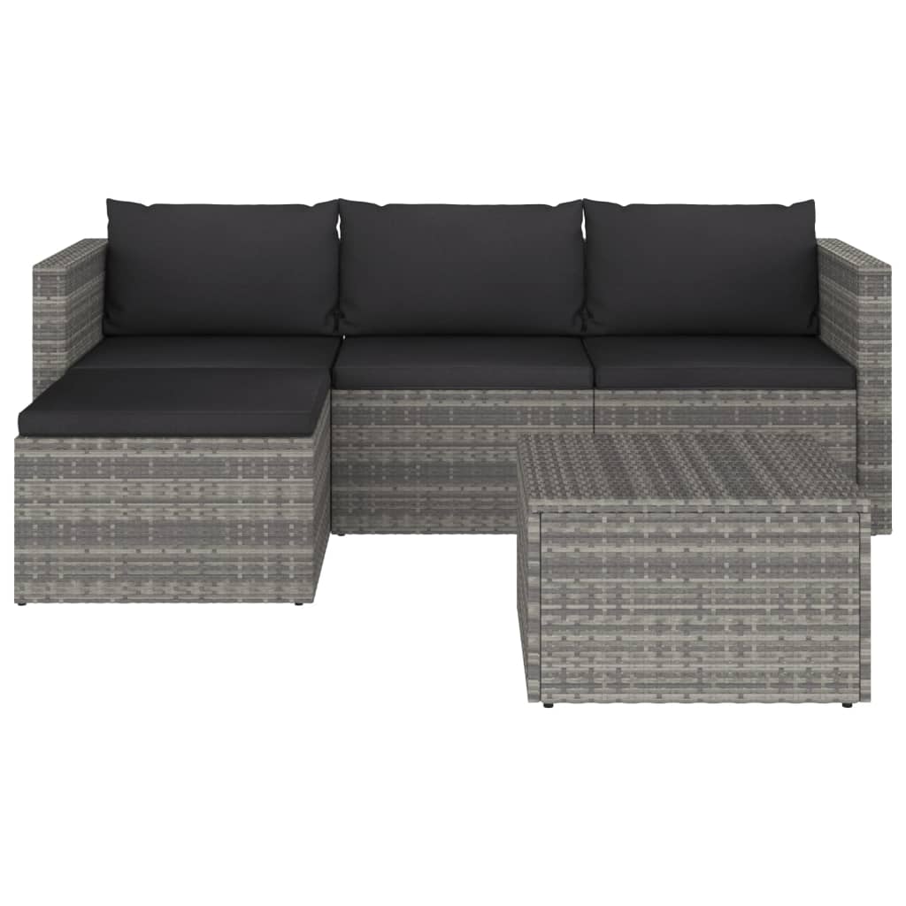 3 pcs conjunto lounge de jardim c/ almofadões vime PE cinzento