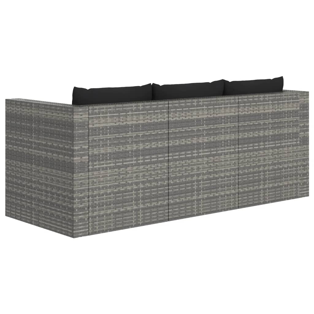 3 pcs conjunto lounge de jardim c/ almofadões vime PE cinzento