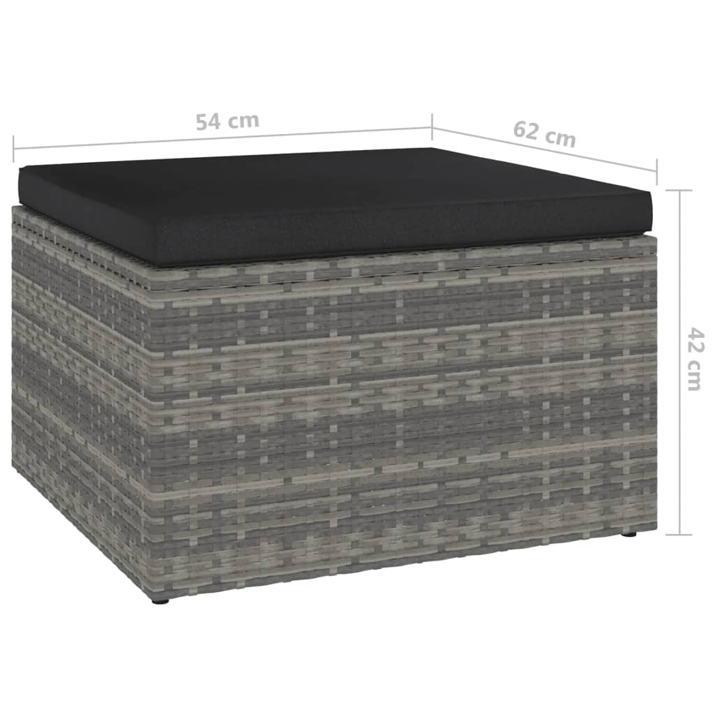 3 pcs conjunto lounge de jardim c/ almofadões vime PE cinzento