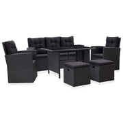 6 pcs conjunto lounge de jardim c/ almofadões vime PE preto