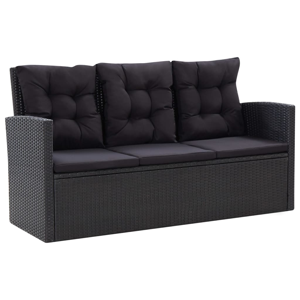 6 pcs conjunto lounge de jardim c/ almofadões vime PE preto