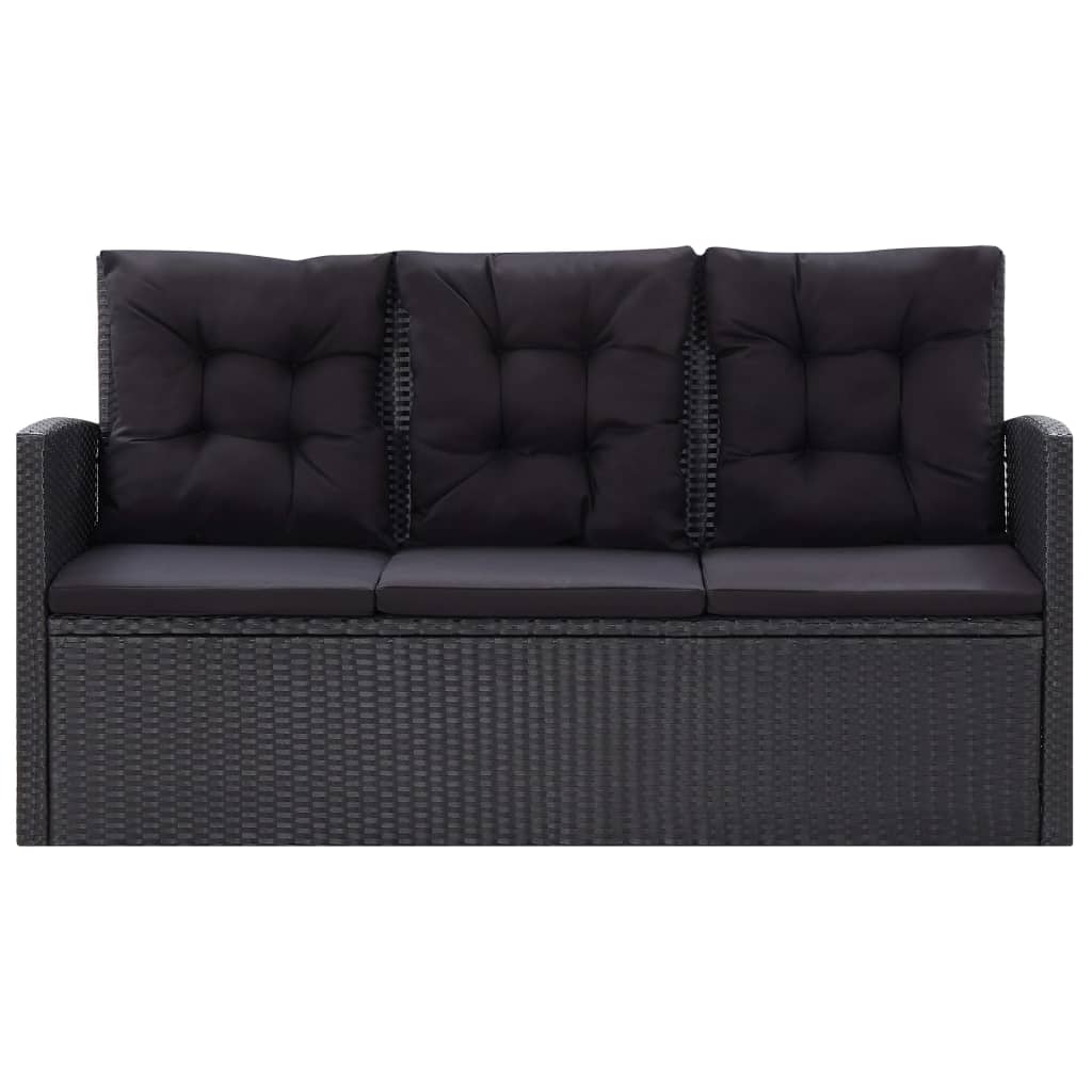 6 pcs conjunto lounge de jardim c/ almofadões vime PE preto