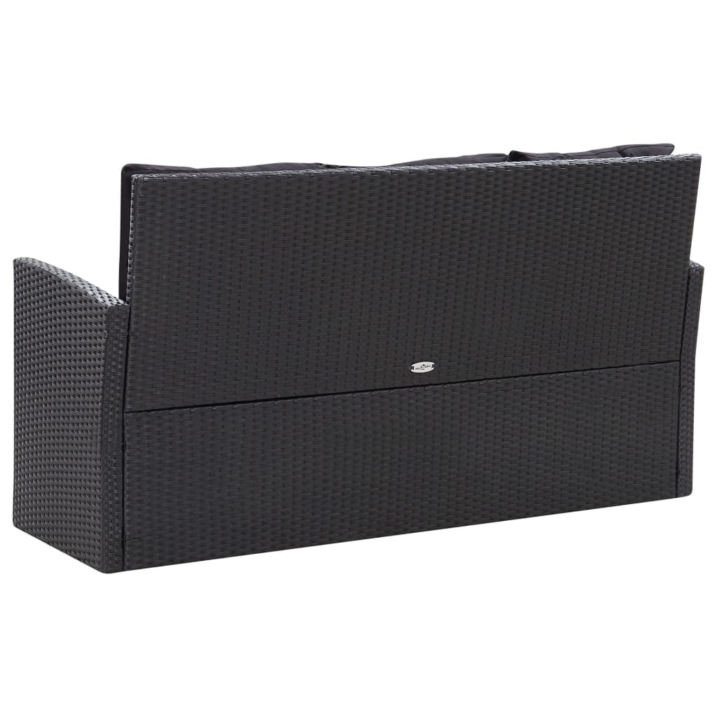 6 pcs conjunto lounge de jardim c/ almofadões vime PE preto