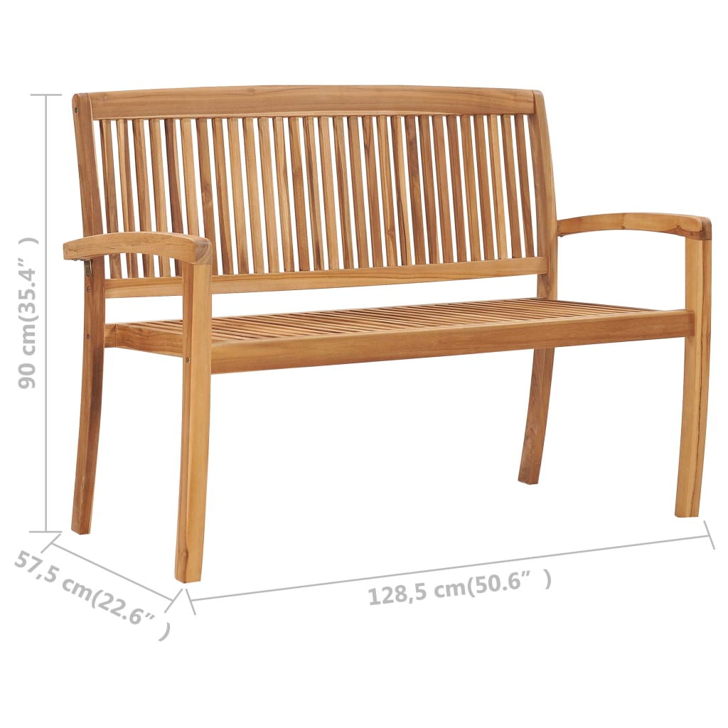 Bancos empilháveis jardim 2 lugares 128,5cm madeira teca maciça