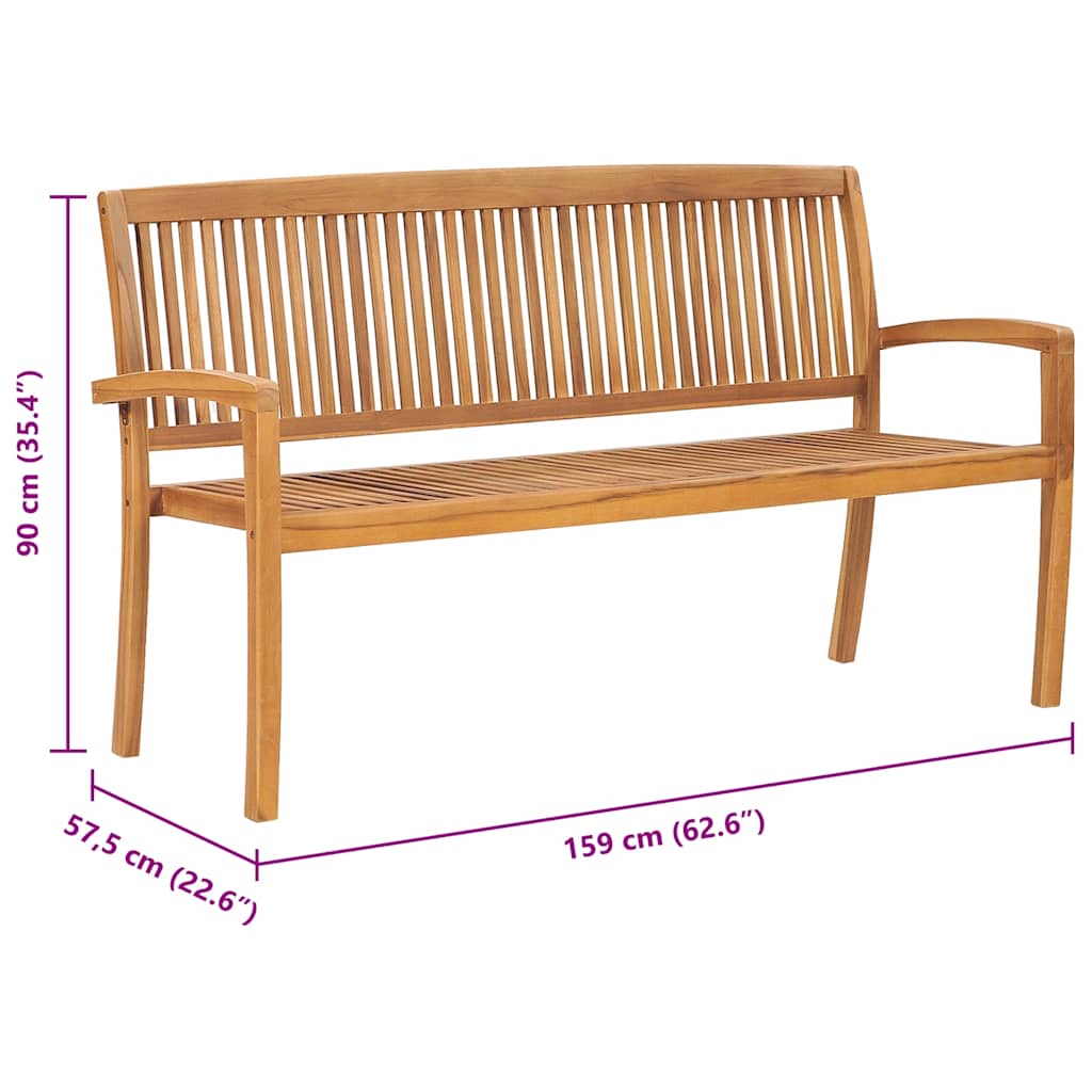 Bancos empilháveis jardim 3 lugares 159cm madeira teca maciça