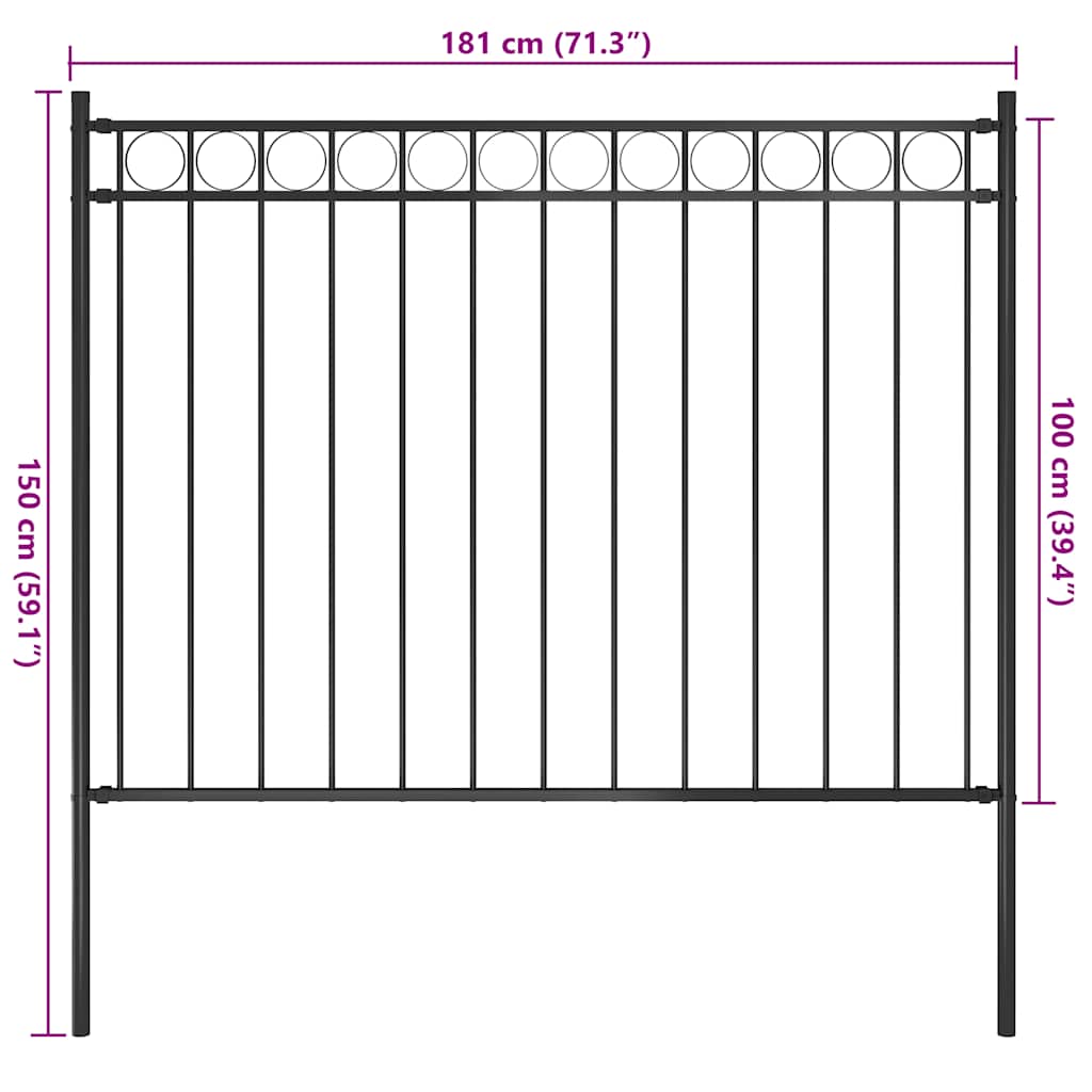 Cerca de jardim em aço 1,81x1 m preta