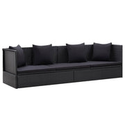 Sofá de jardim com almofadão e almofada vime PE preto