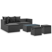 4 pcs conjunto lounge de jardim c/ almofadões vime PE preto