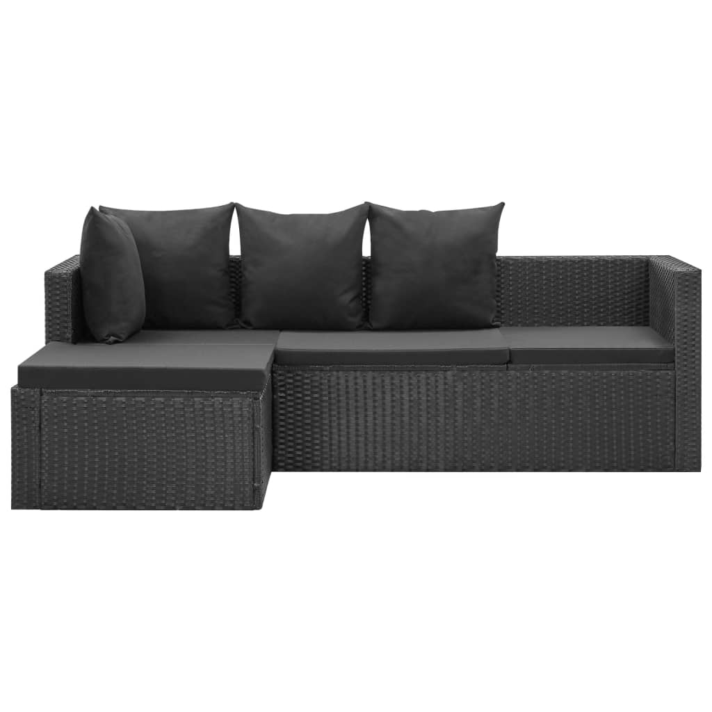 4 pcs conjunto lounge de jardim c/ almofadões vime PE preto