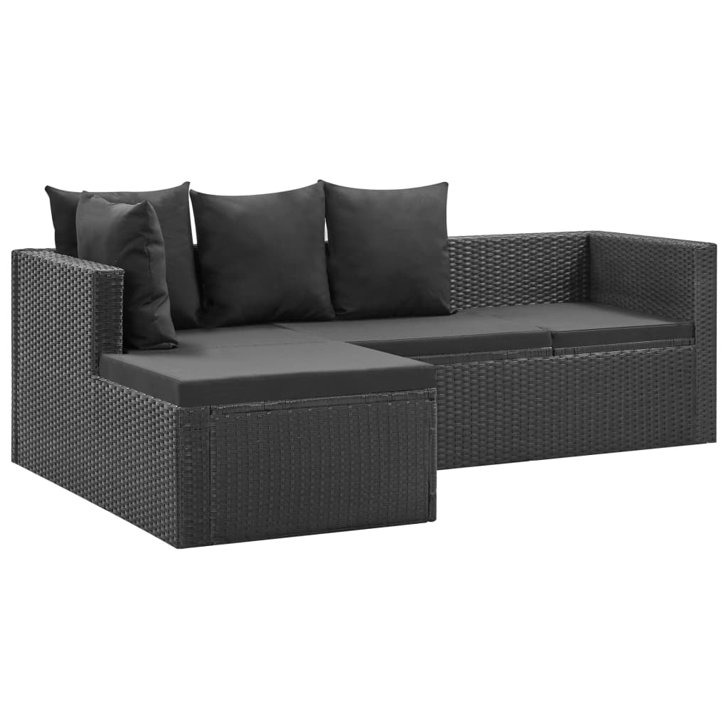 4 pcs conjunto lounge de jardim c/ almofadões vime PE preto