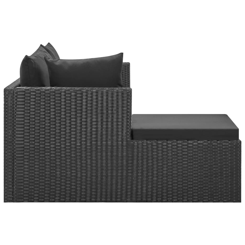 4 pcs conjunto lounge de jardim c/ almofadões vime PE preto