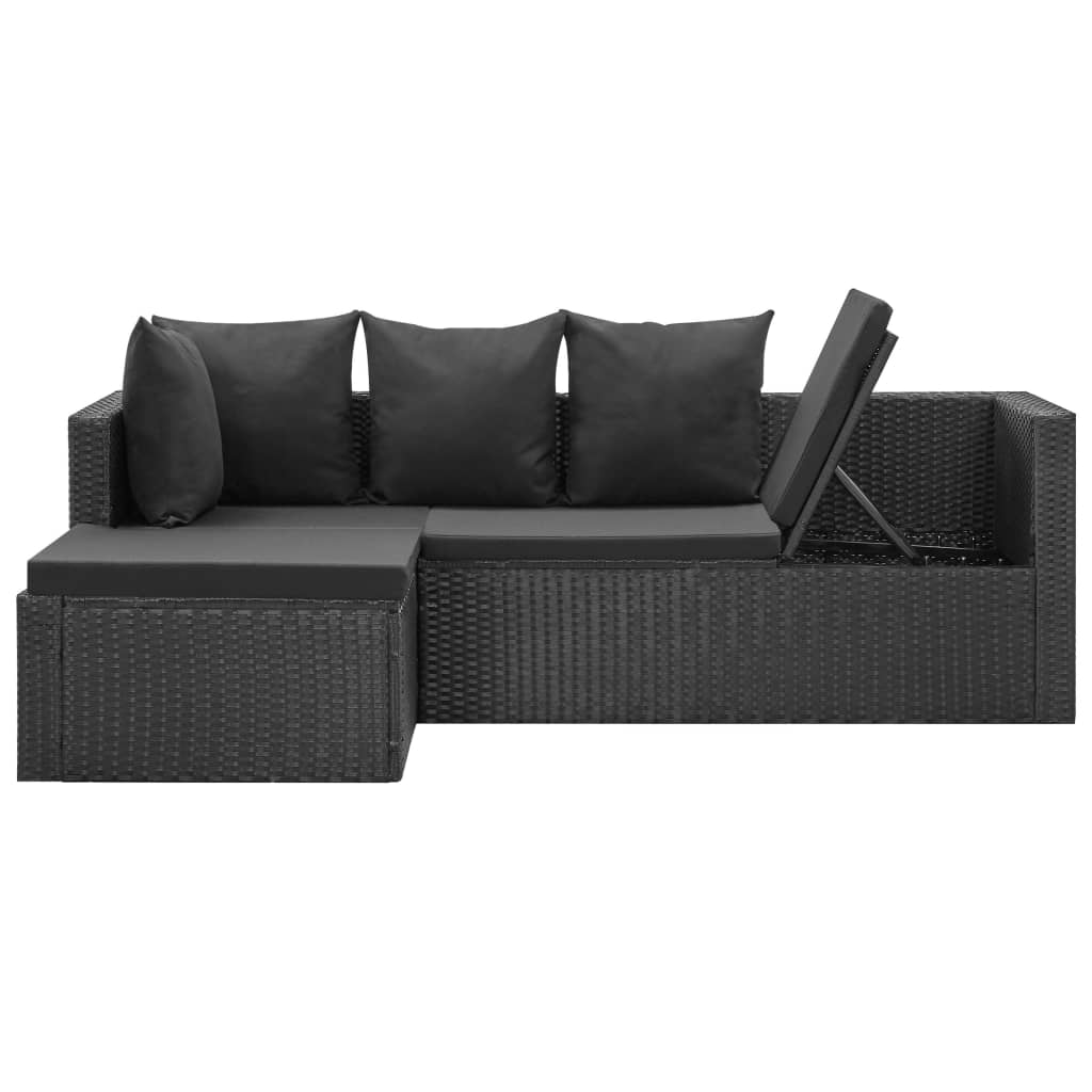 4 pcs conjunto lounge de jardim c/ almofadões vime PE preto