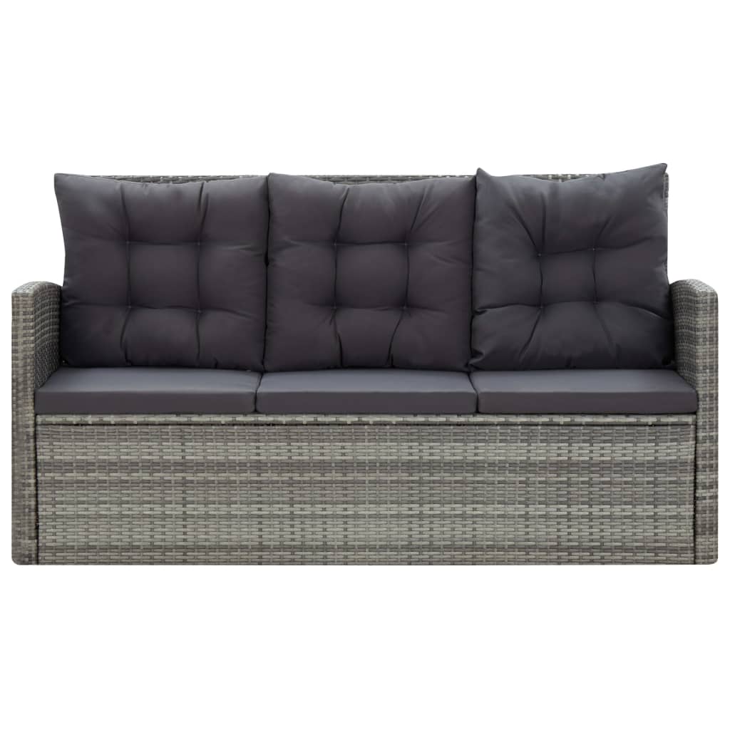 5 pcs conjunto jantar exterior c/ almofadões vime PE cinzento