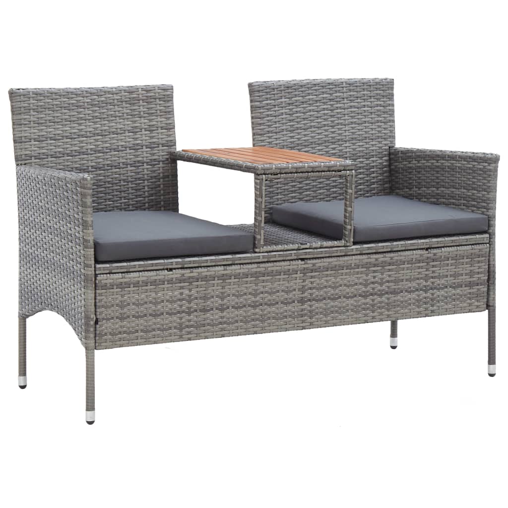 Banco de jardim 2 lugares com mesa centro 143 cm vime PE cinza