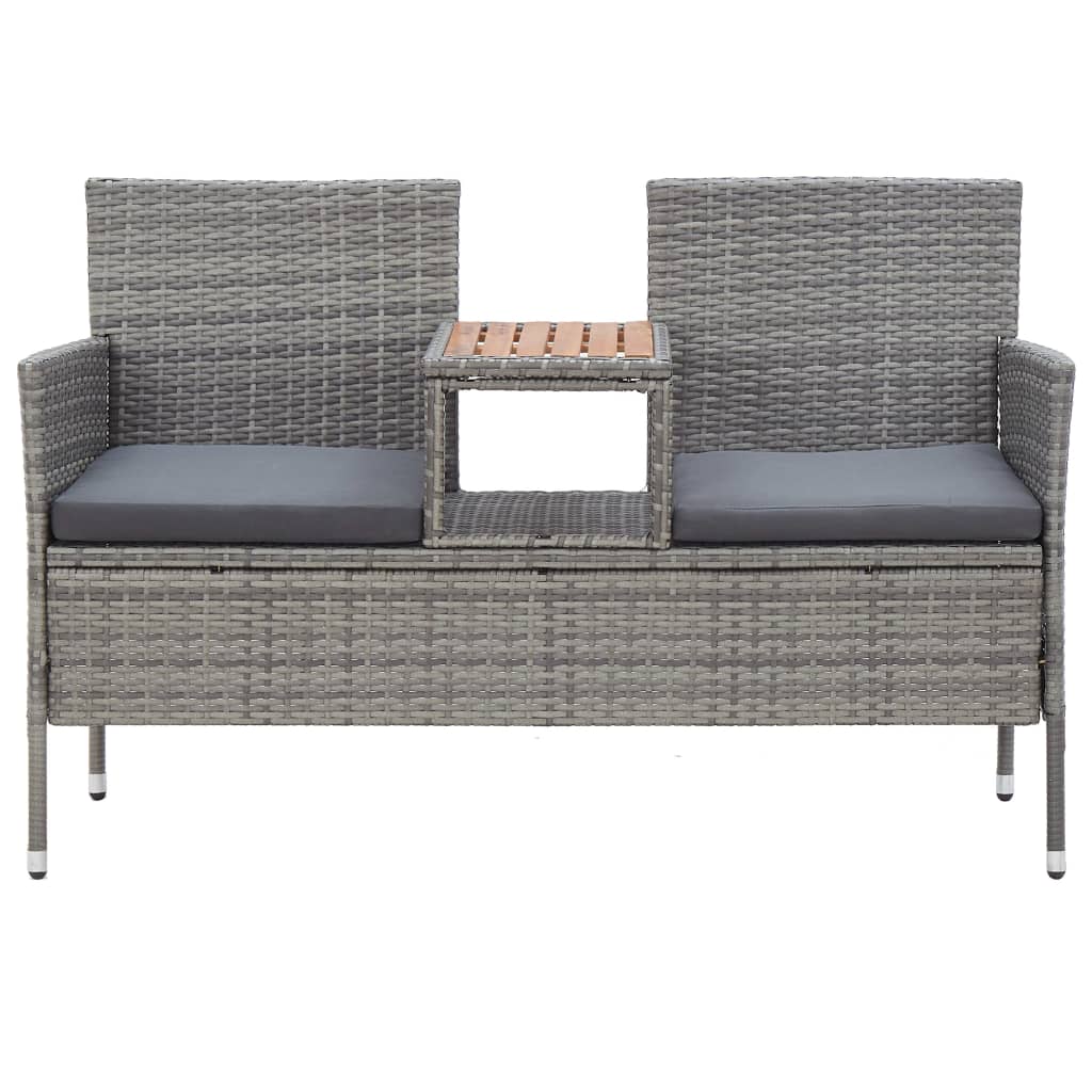 Banco de jardim 2 lugares com mesa centro 143 cm vime PE cinza
