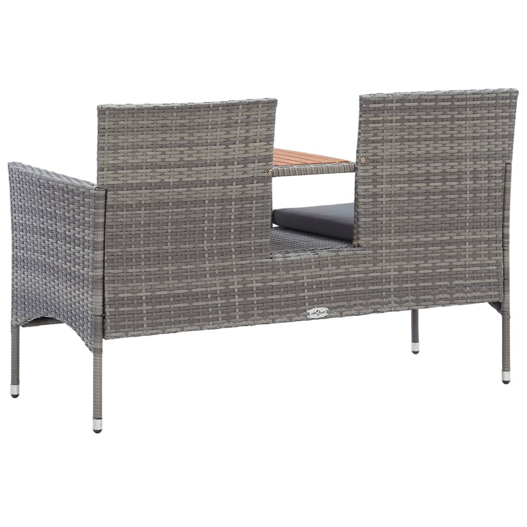 Banco de jardim 2 lugares com mesa centro 143 cm vime PE cinza