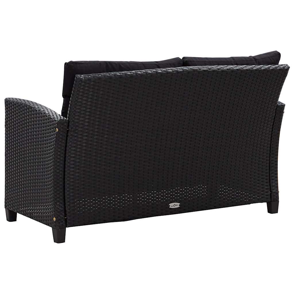 Sofá de jardim 2 lugares com almofadões 124 cm vime PE preto