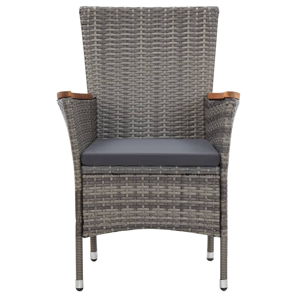 7 pcs conjunto jantar exterior com almofadões vime PE cinzento