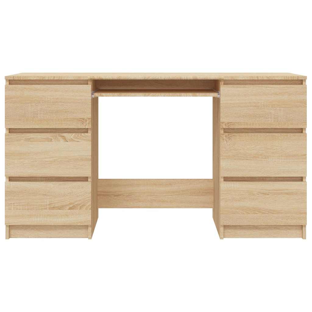 Secretária 140x50x77 cm contraplacado branco e carvalho sonoma