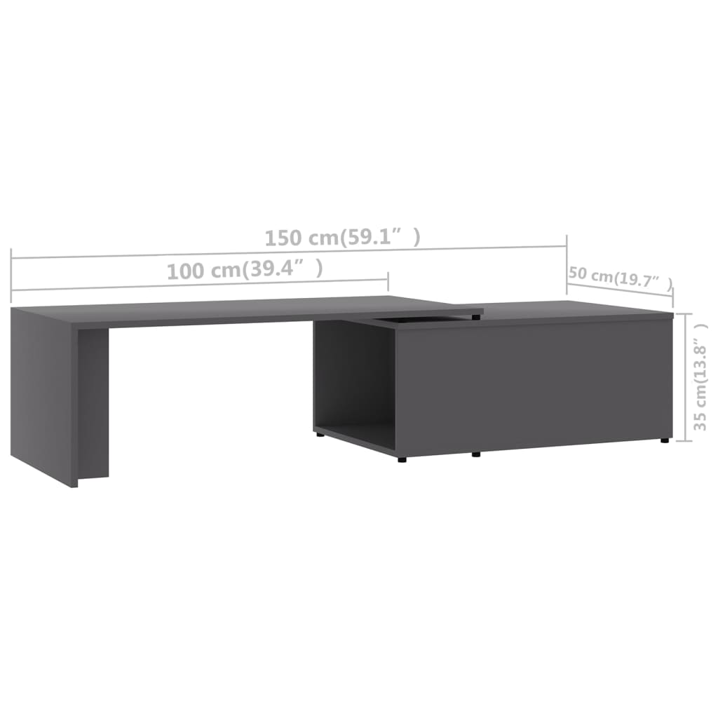 Mesa de centro 150x50x35 cm derivados madeira branco brilhante