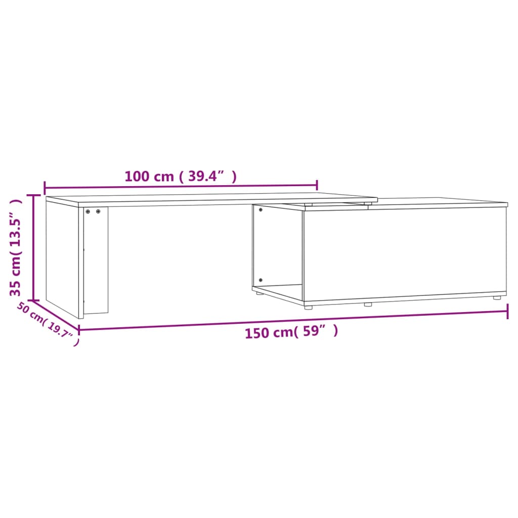 Mesa de centro 150x50x35 cm derivados madeira branco brilhante