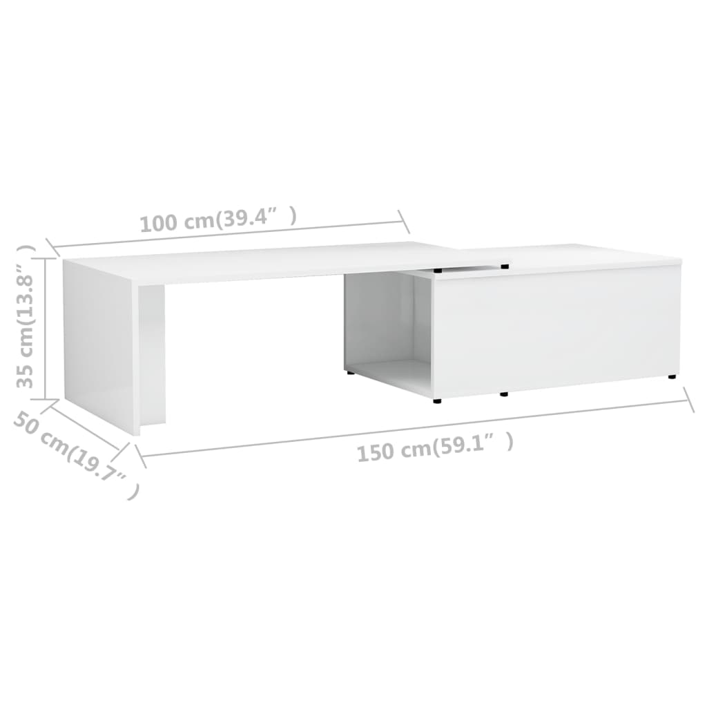 Mesa de centro 150x50x35 cm derivados madeira branco brilhante