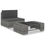 2 pcs conjunto lounge de jardim vime PE cinzento