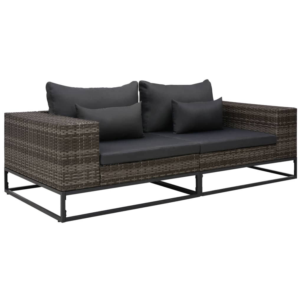2 pcs conjunto sofás de jardim c/ almofadões vime PE cinzento