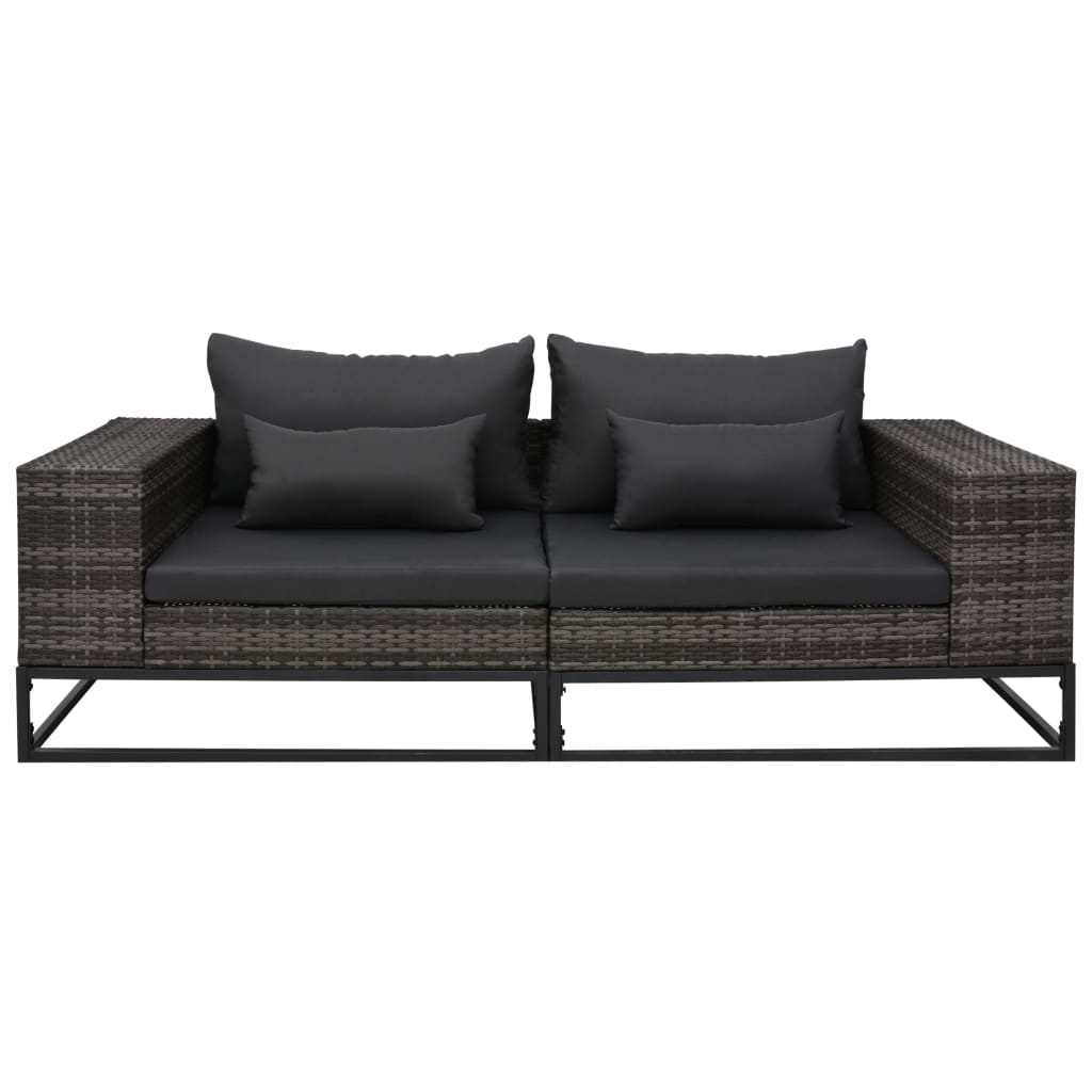 2 pcs conjunto sofás de jardim c/ almofadões vime PE cinzento