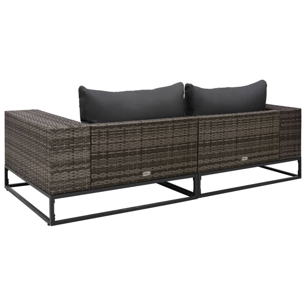 2 pcs conjunto sofás de jardim c/ almofadões vime PE cinzento
