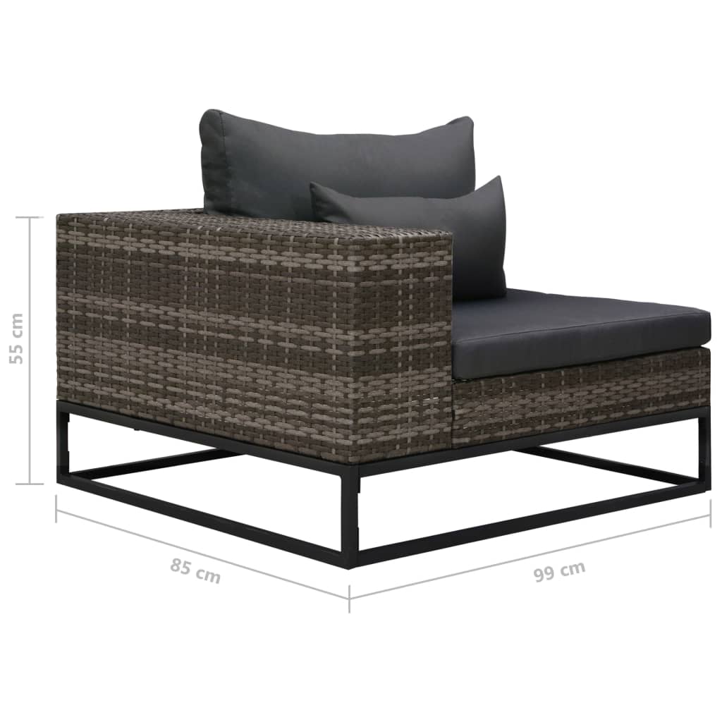 2 pcs conjunto sofás de jardim c/ almofadões vime PE cinzento