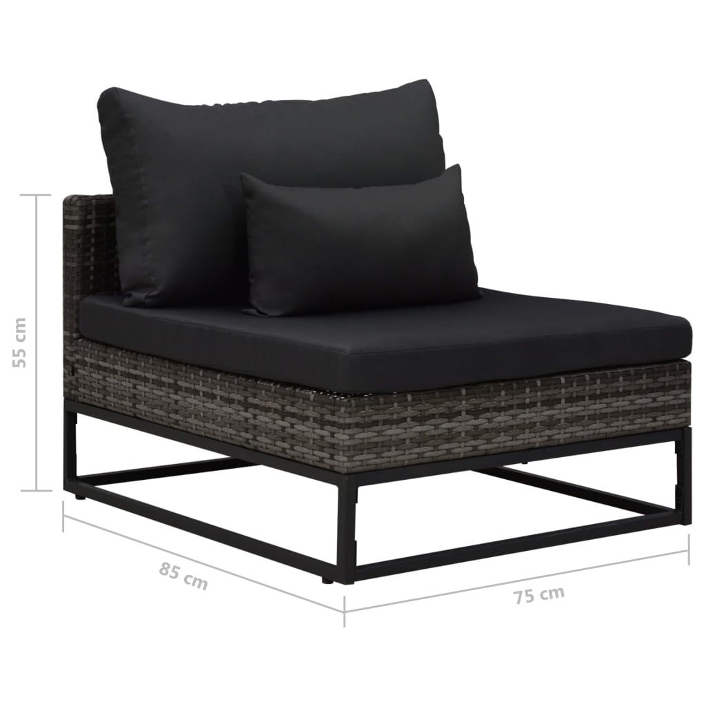 3 pcs conjunto sofás de jardim c/ almofadões vime PE cinzento