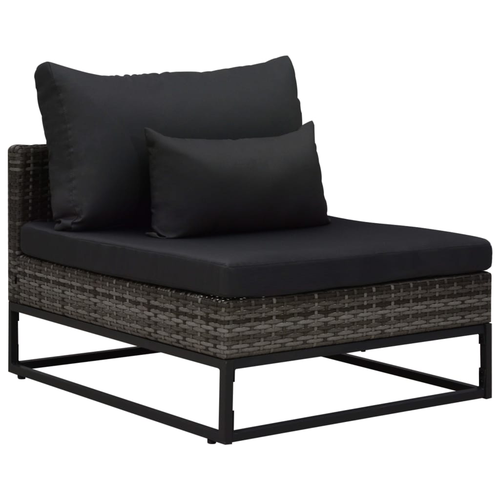 3 pcs conjunto sofás de jardim c/ almofadões vime PE cinzento
