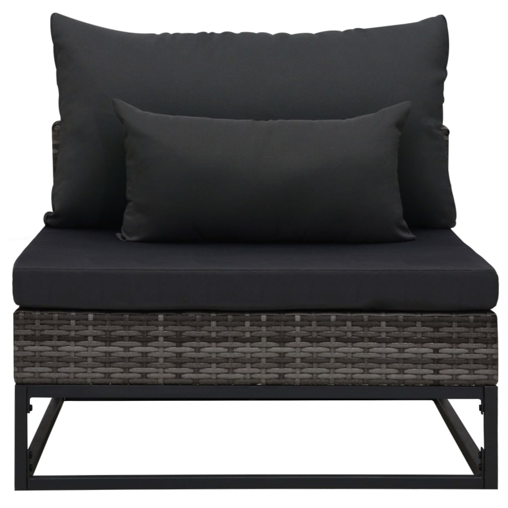 3 pcs conjunto sofás de jardim c/ almofadões vime PE cinzento