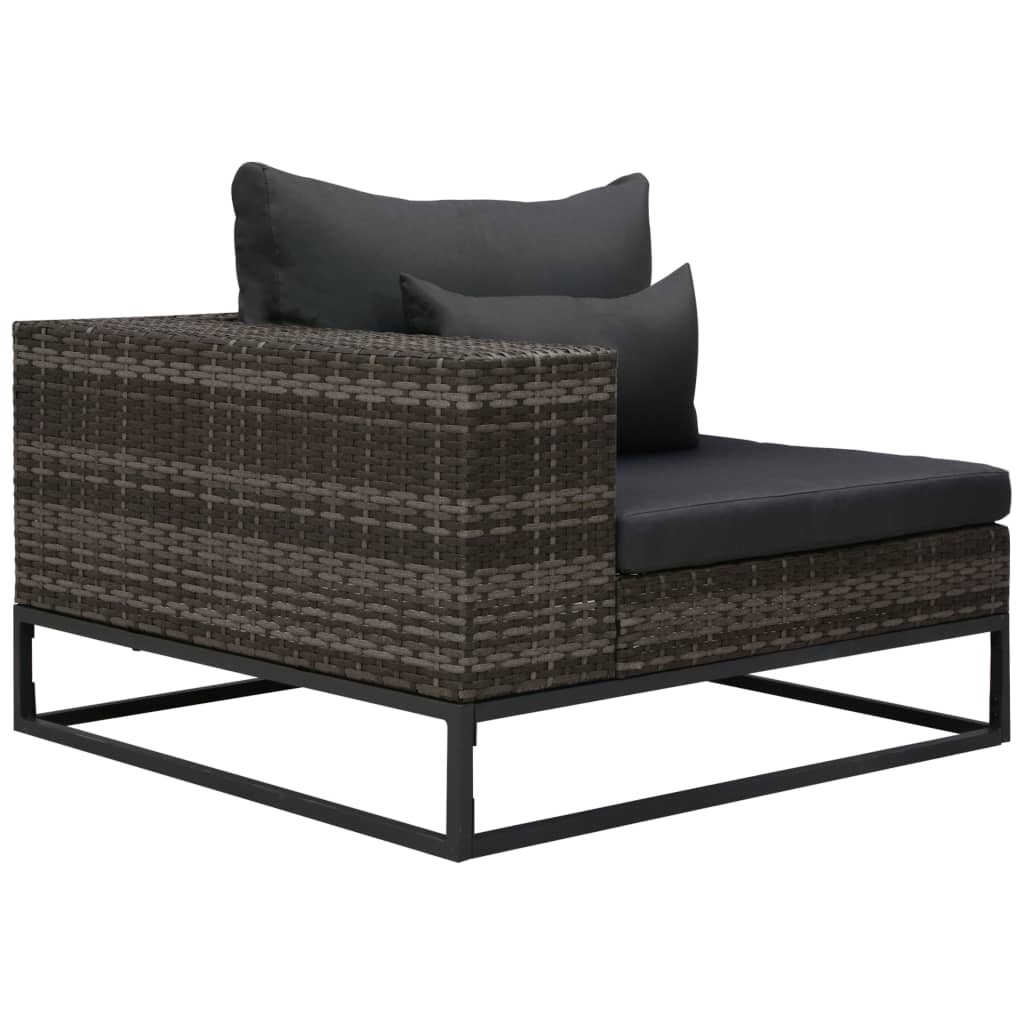 3 pcs conjunto sofás de jardim c/ almofadões vime PE cinzento