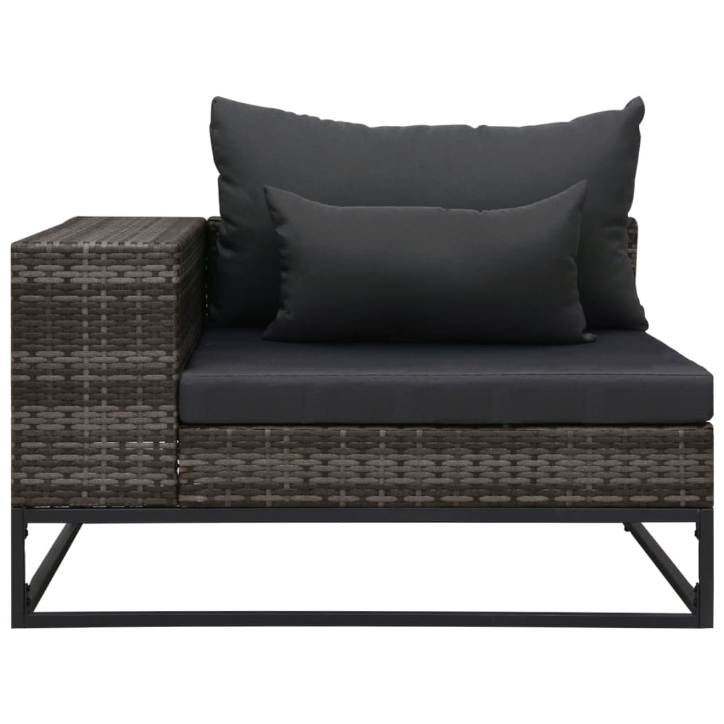 3 pcs conjunto sofás de jardim c/ almofadões vime PE cinzento