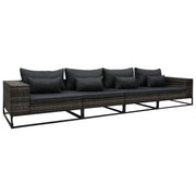 4 pcs conjunto sofás de jardim c/ almofadões vime PE cinzento